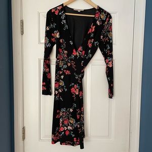Beautiful LOFT black floral wrap dress. EUC. Size XS. Great for work or brunch!